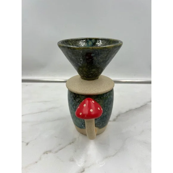 Urban Outfitters UO Home Mushroom Pour Over Coffee Mug Set Teal Green Ceramic